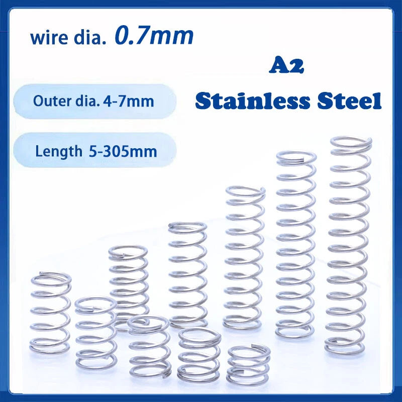 0.7mm Wire Dia Compression Spring 4-7mm Dia 5-305mm Length A2 Stainless Steel