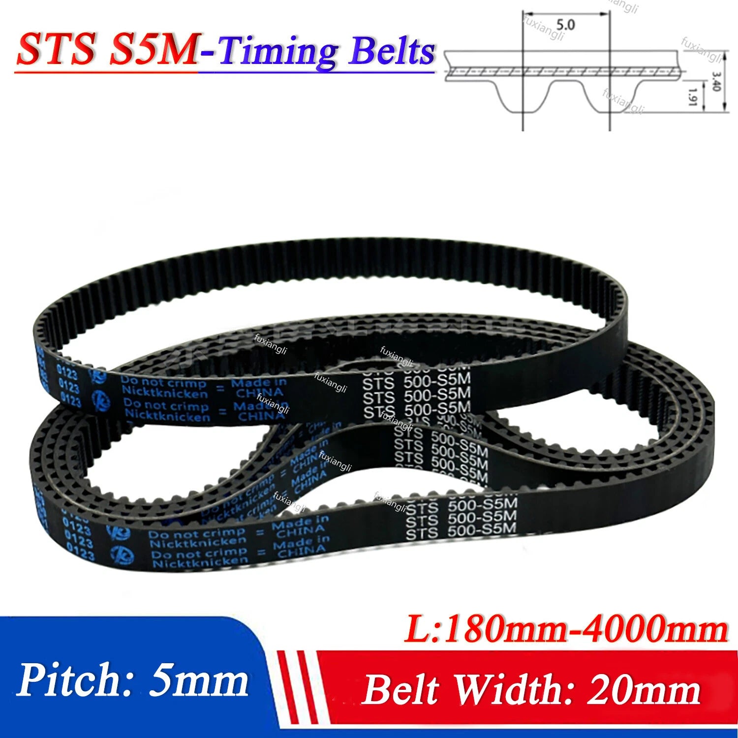 S5M Timing Belt 20mm Wide – Closed Loop Rubber Synchronous Belt, 5mm Pitch (180mm–4000mm)