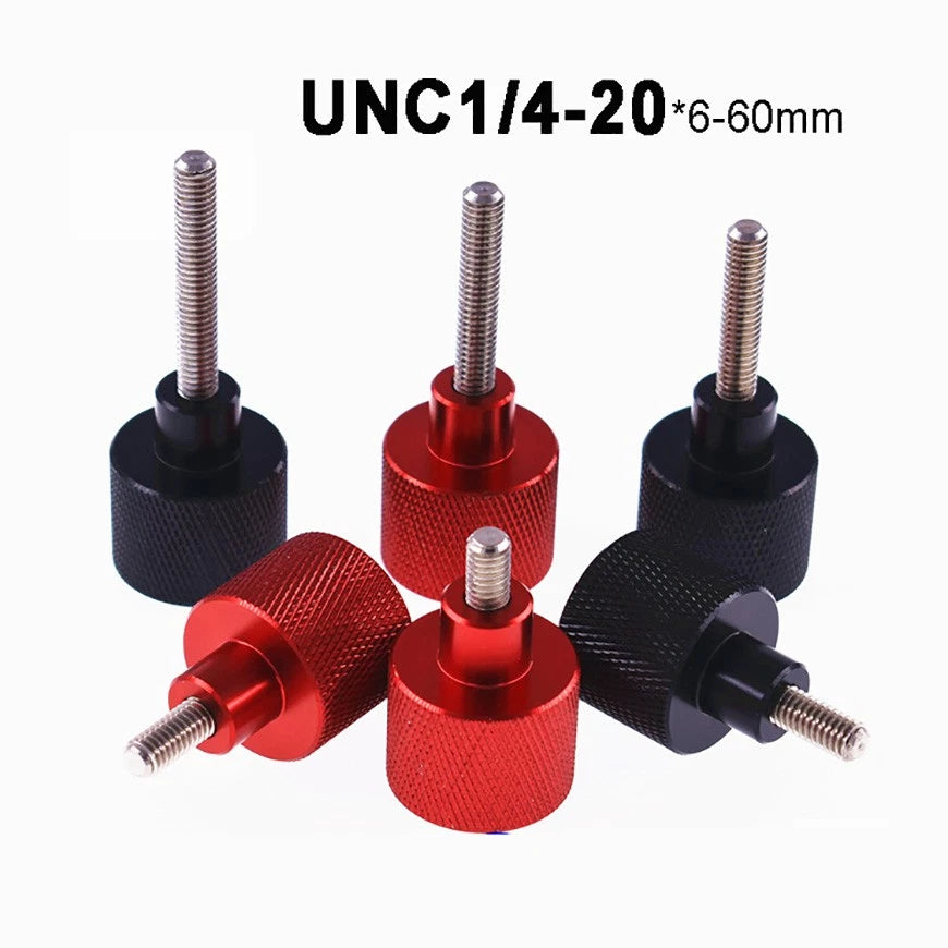 UNC 1/4-20 Knurled Thumb Screws – Anodized Aluminum Nut + Stainless Steel Rod