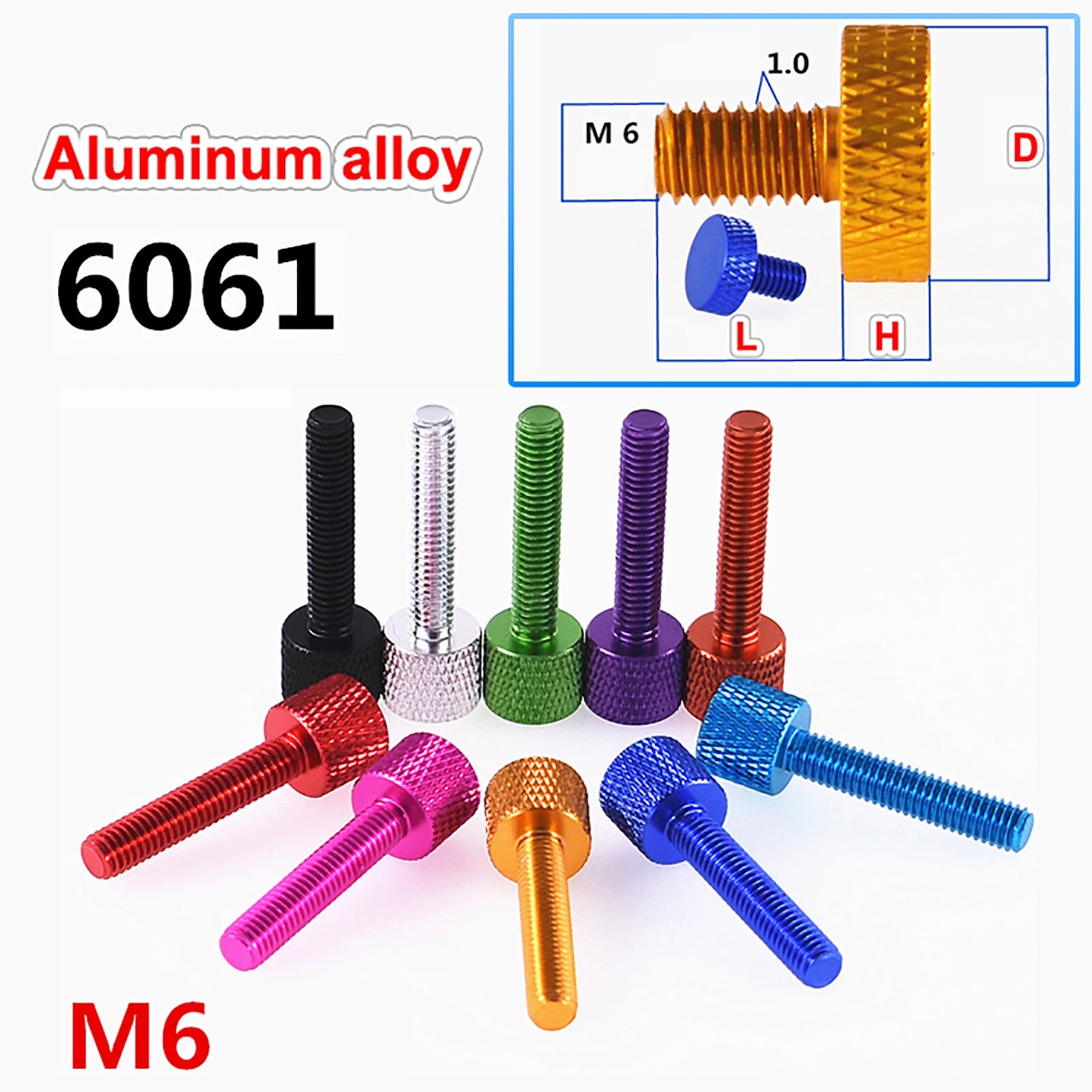 M6 Knurled Thumb Screws PC Case Thumbscrew Flat Knob Bolt - Al Alloy Multicolor