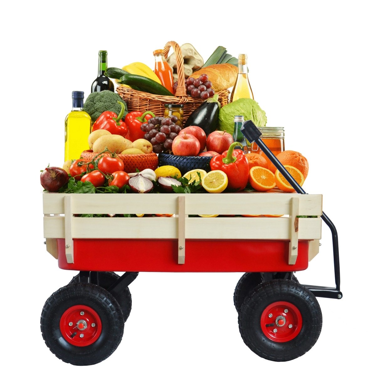 outdoor sport wagon tools cart wooden side panels air tires Wagon (red) - HomeDIYer