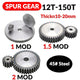 1/1.5/2 Mod 12T-150T Spur Gear 45# Steel Pinion Gear Thickn10-20mm Transmission
