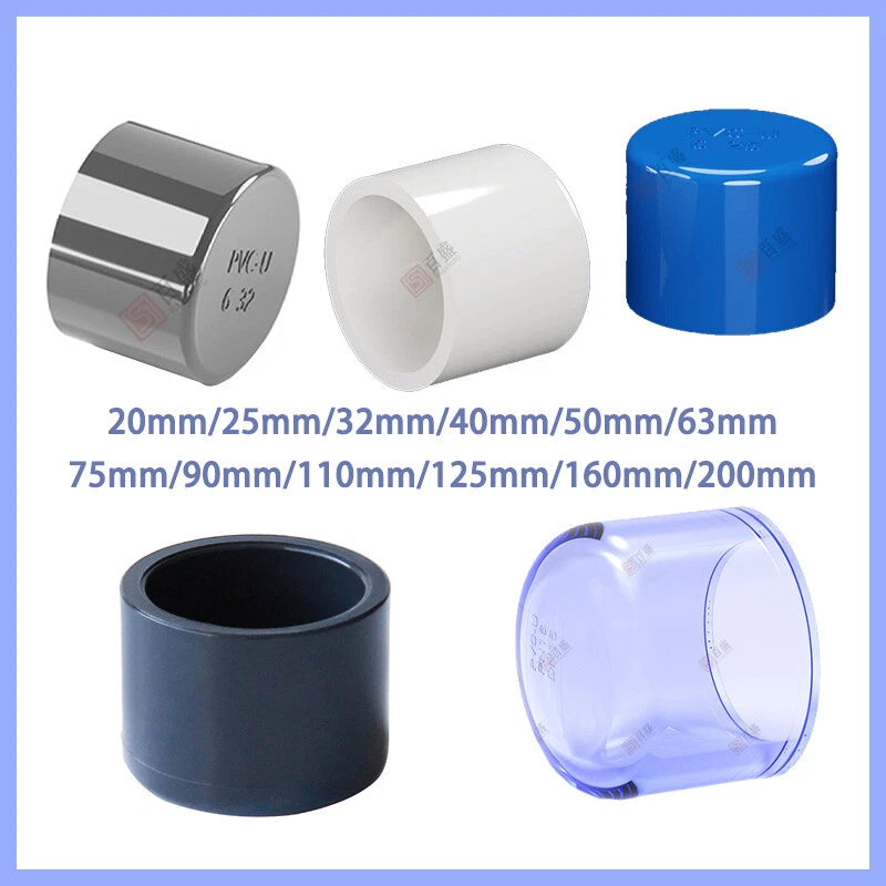 UPVC PVC Cap End Caps Plug Blanking I.D. 20mm-200mm Adhesive Drain Pipe Fittings