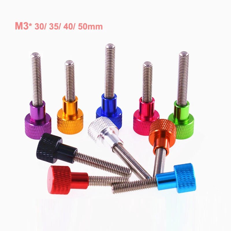 M3 Aluminum Handle Knurled Thumb Screws with Stainless Steel Shank — 10 Colors, 4 Lengths - HomeDIYer