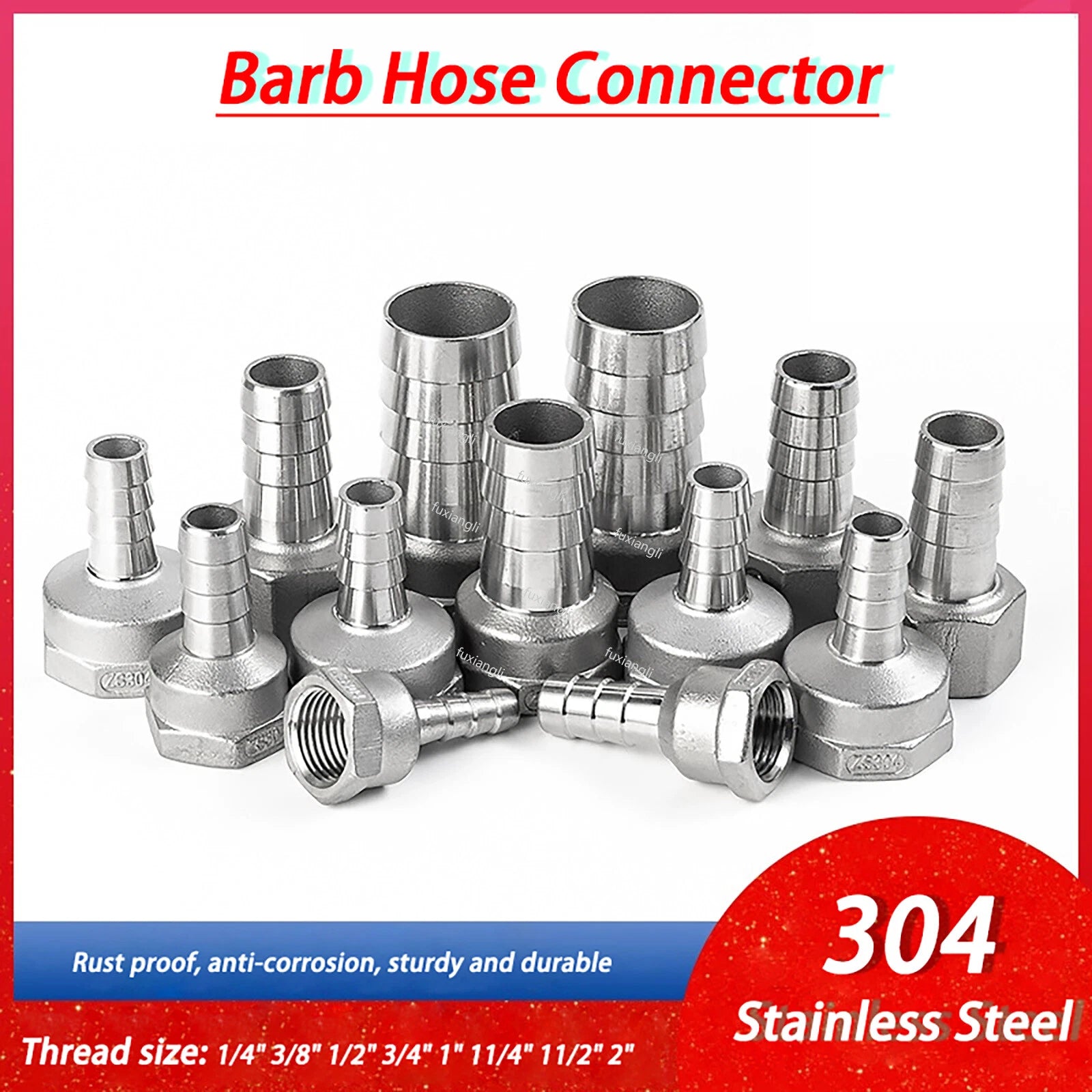 Stainless Steel BSPT Female Hose Barb Fittings — Thread x Tail Connector