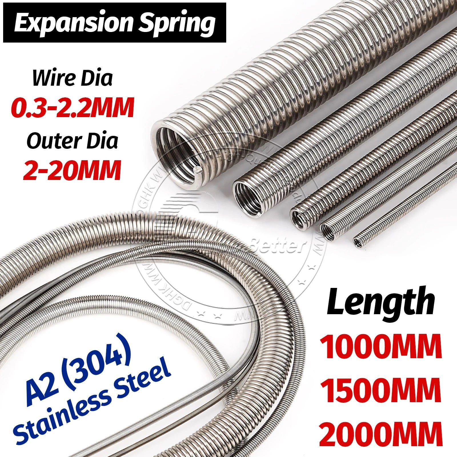 Wire Dia 0.3-2.2mm ,OD 2-20mm Compression Spring A2 Stainless Steel 1000-2000mm