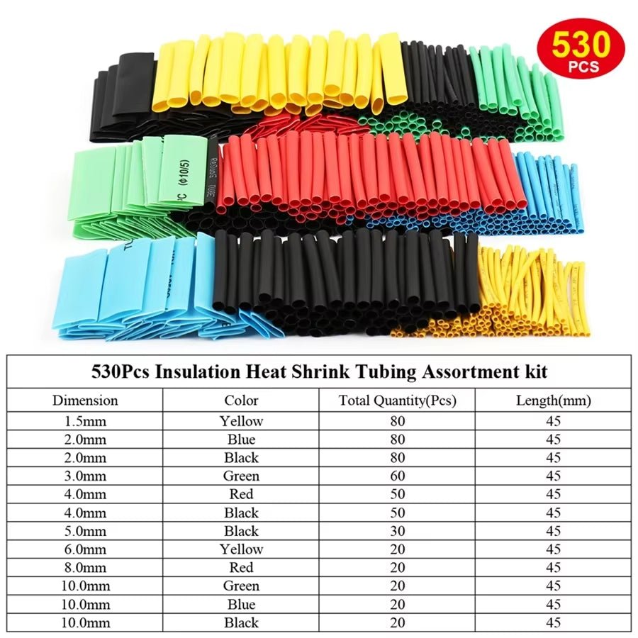 530 pcs heat shrink tubing assortment set multicolored heat shrink tubing set in box | HomeDIYer - HomeDIYer
