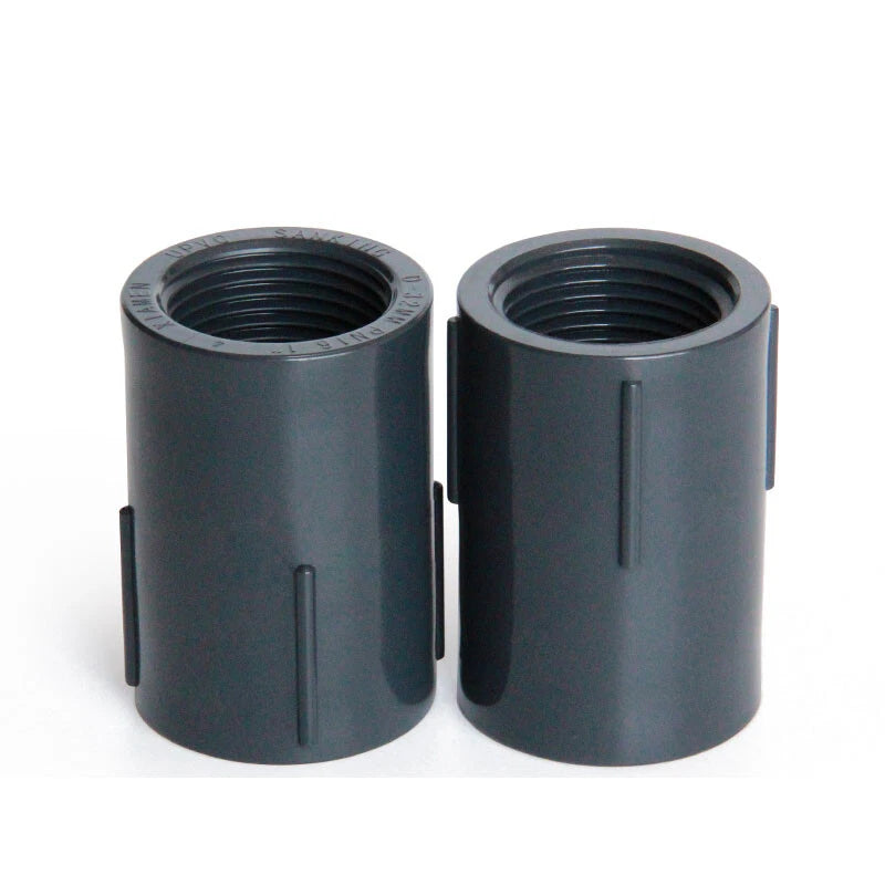 PVC Double Female Threaded Straight Coupling Adapter — Dark Gray, 20mm–63mm