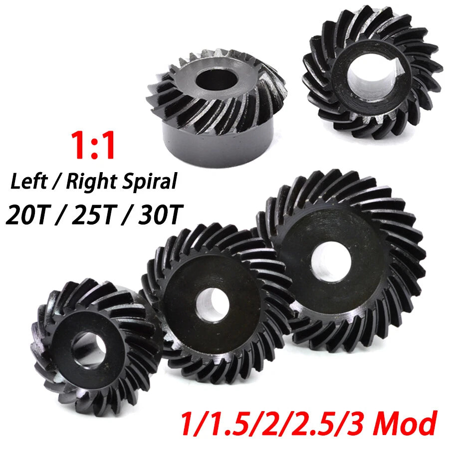 1:1 Sprial Bevel Gear 1/1.5/2/2.5/3 Mod Left-Right Spiral 45# Steel 20/25/30T