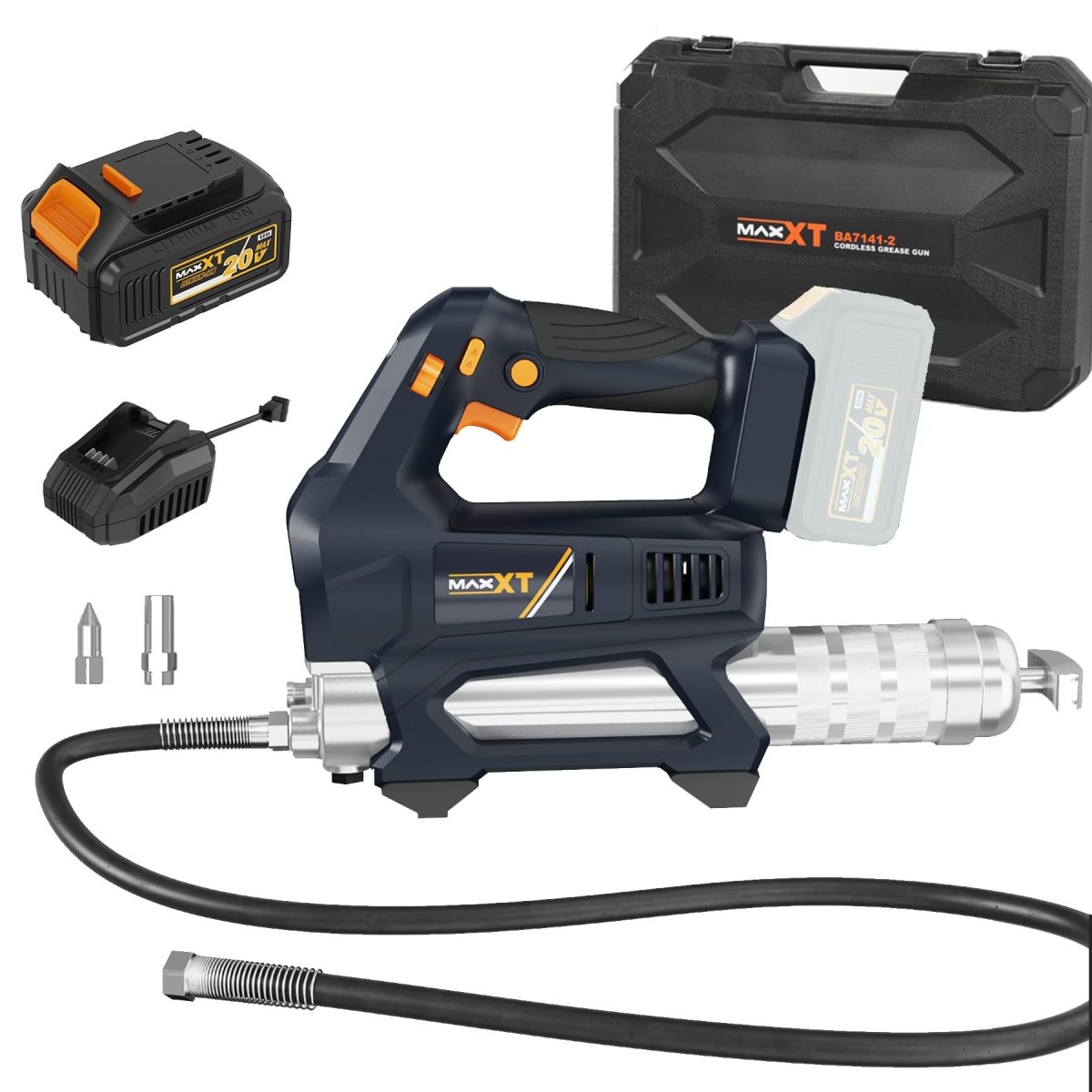 Heavy Equipment Grease Gun Cordless, Max 20000 PSI 20V Grease Gun Battery Powered with 4.0Ah Battery and Quick Charger, 40" Long Hose and LED Light, 6 Speed Electric Grease Gun - HomeDIYer