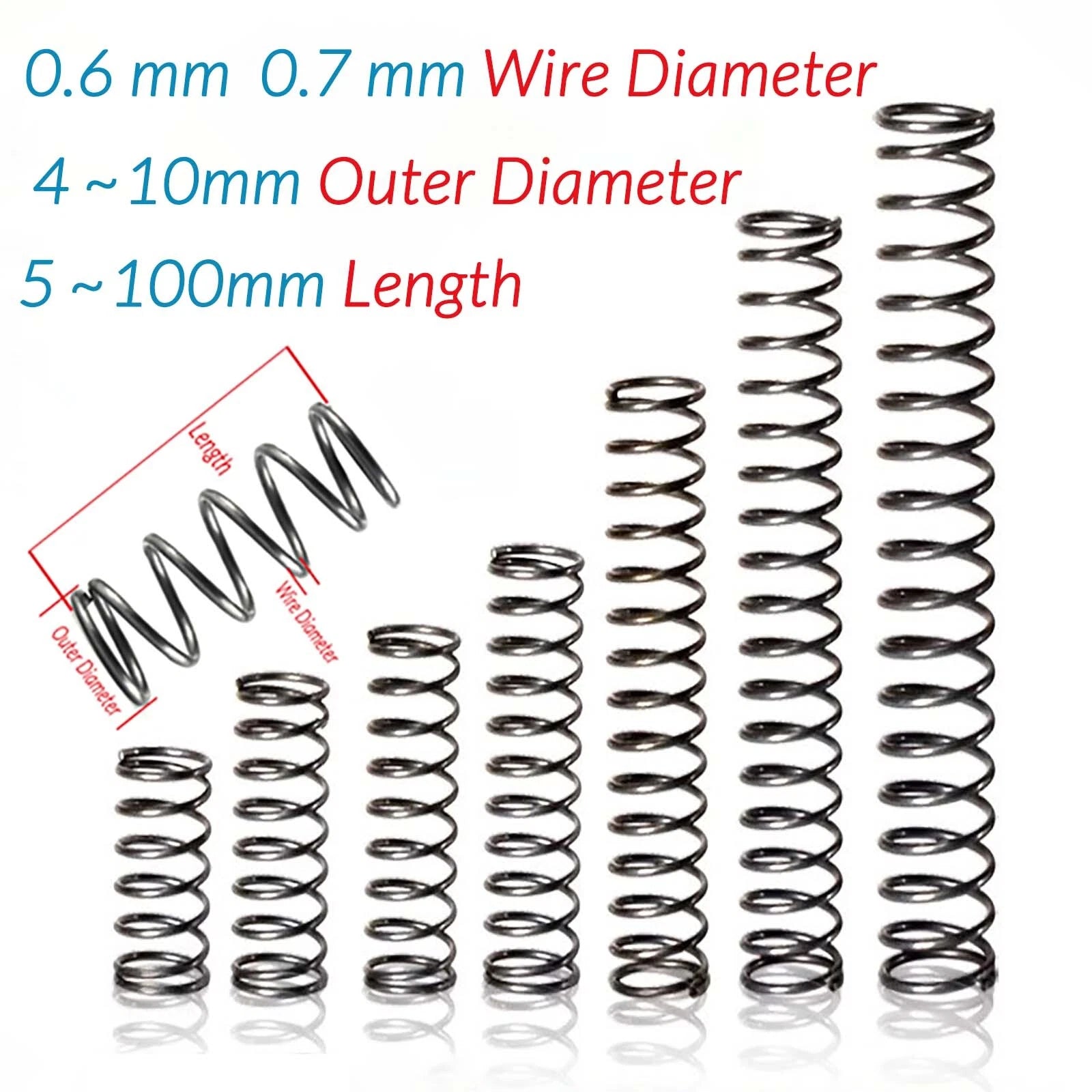 10pcs Wire Dia.0.6mm 0.7mm OD 4mm-10mm Small Springs Compression Spring Steel
