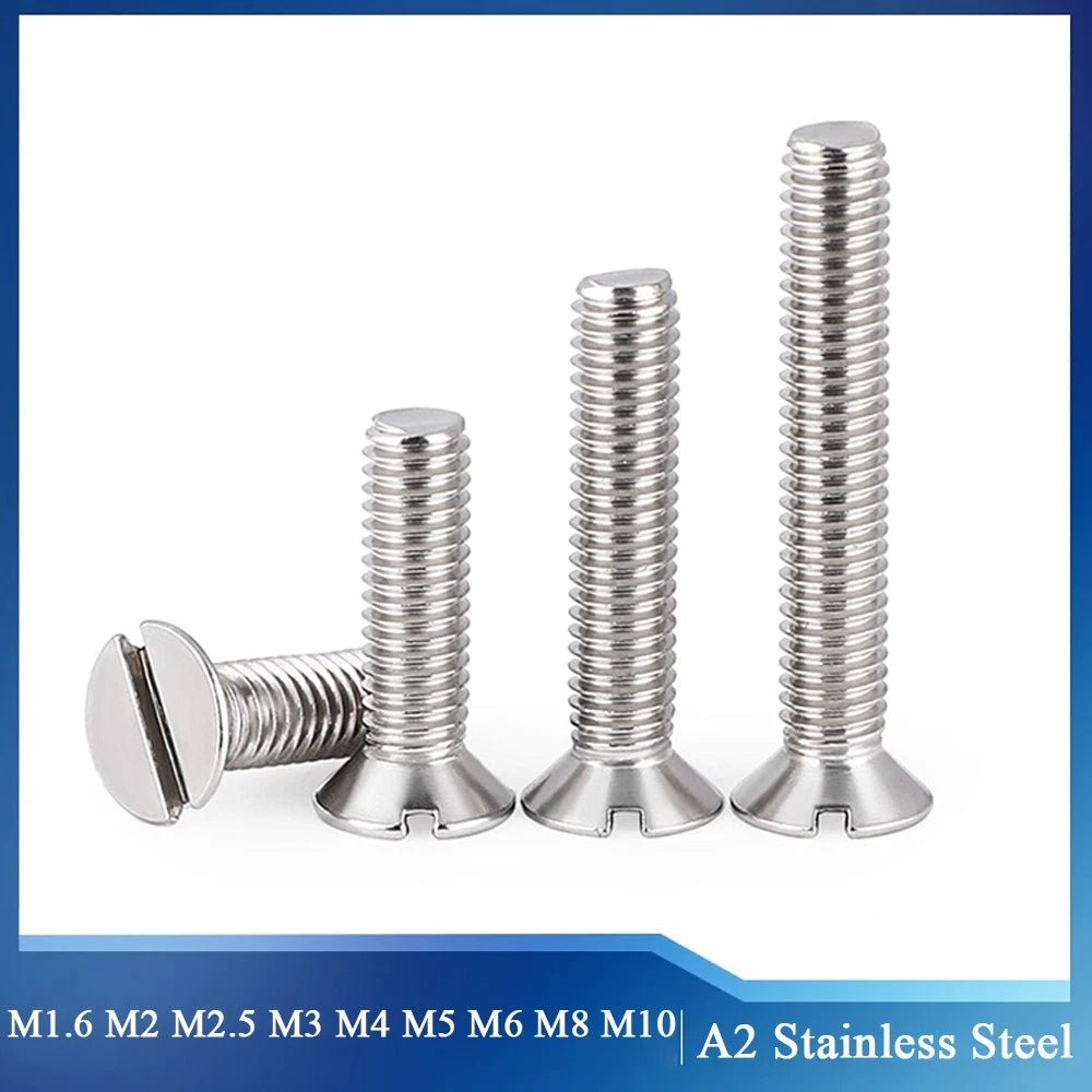 A2 Stainless Steel Slotted Countersunk Machine Screws — M1.6 to M10, Flat Head CSK Bolts - HomeDIYer
