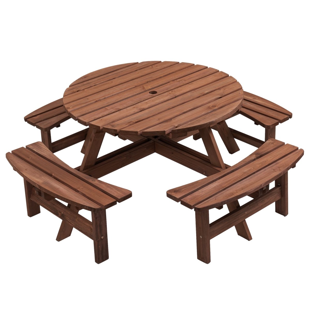 8 Person Wooden Picnic Table, Outdoor Camping Dining Table with Seat, Garden, DIY w/ 4 Built - in Benches, 2220lb Capacity - HomeDIYer