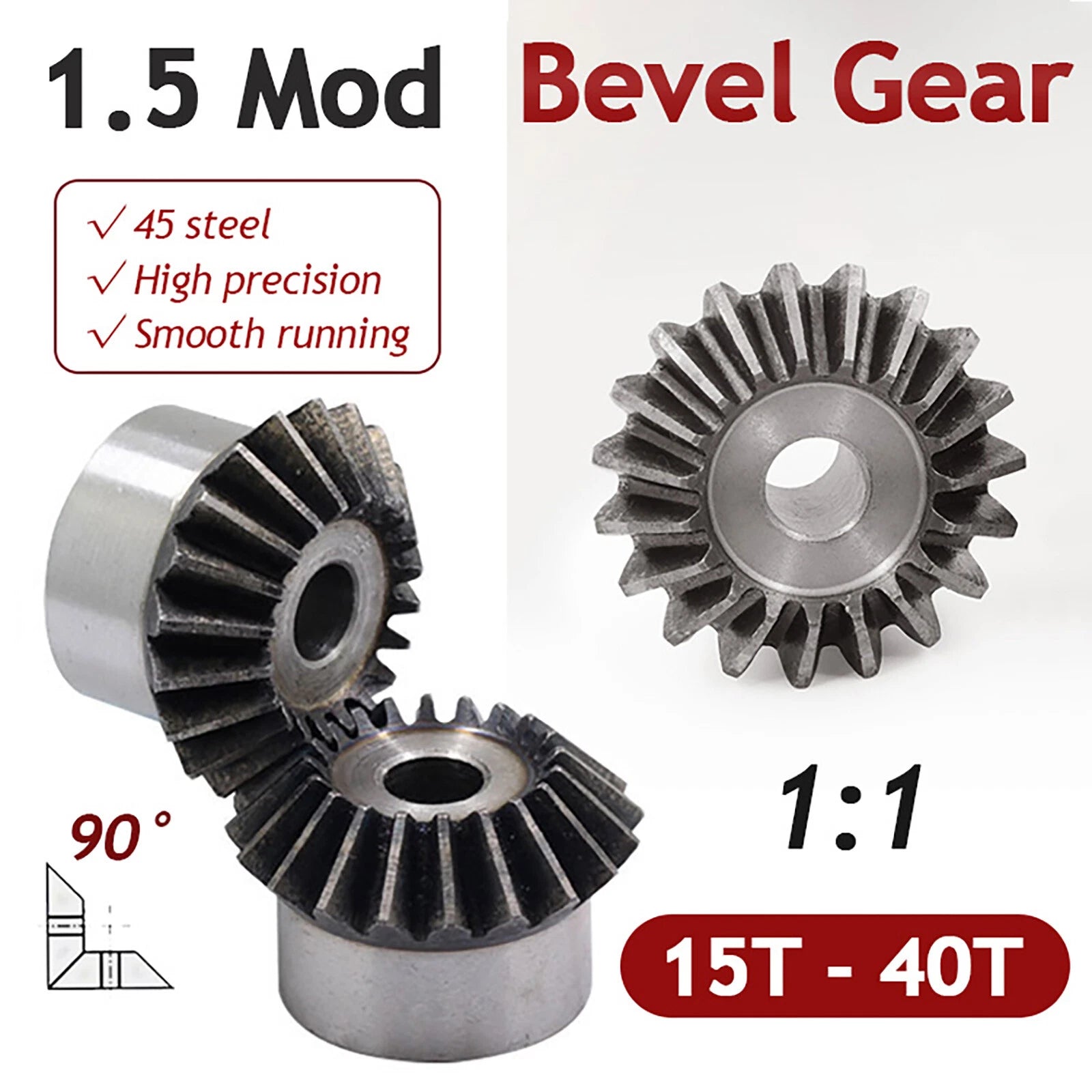 1.5 Module Steel Umbrella Tooth Bevel Gear Helical Motor Gear 15-40 Tooth