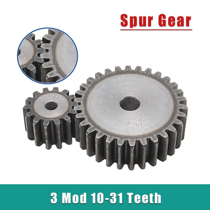 3 Mod 10-31 Teeth Spur Gears Transmission Gear Pinion Thickness 30mm 45# Steel