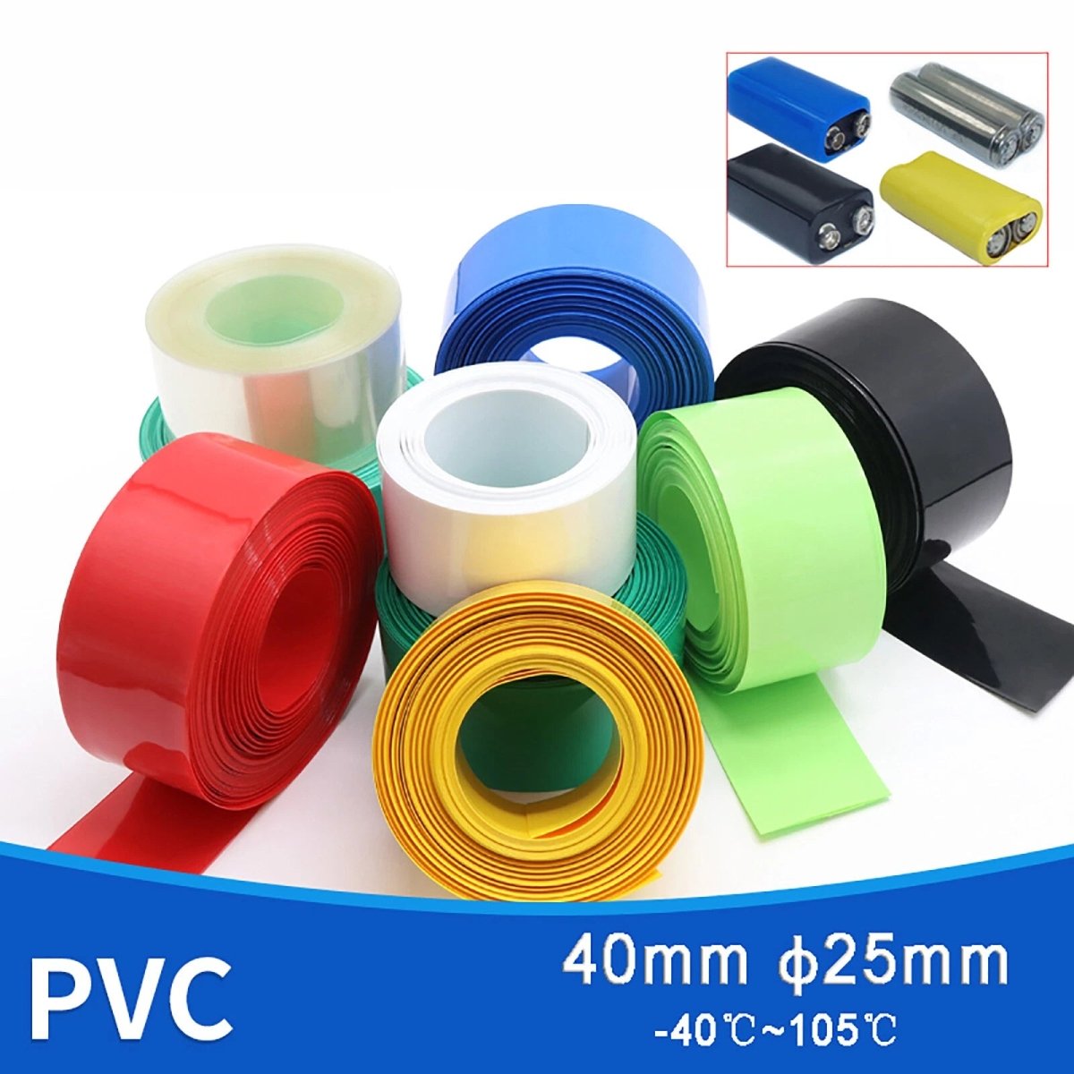 PVC Heat Shrink Tubing 40mm Flat Width – Fits No.5 / AA Battery, 9 Colors - HomeDIYer