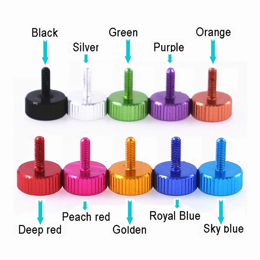 M2.5×8 Knurled Flat Head Thumb Screws – Anodized Aluminum, 10 Colors | PC Case Panel Fasteners