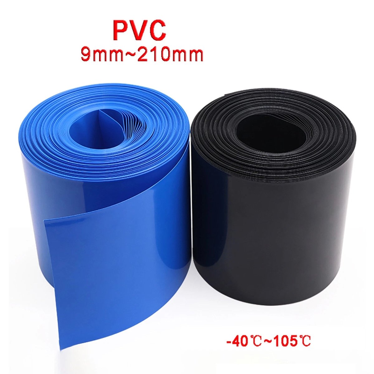 PVC Heat Shrink Tubing for RC Battery Packs — 9mm to 210mm Flat Width, Black & Blue - HomeDIYer