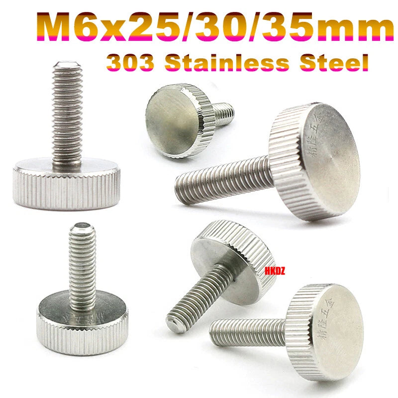 303 Stainless Steel Knurled Flat Head Thumb Screws M6x25 30 35mm Hand Screw Bolt