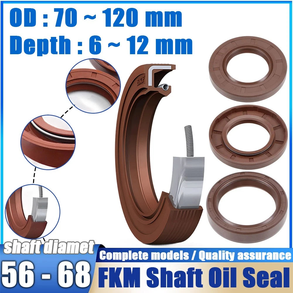 Metric TC Rotary Oil Shaft Seal FKM Fluorine Double Lip Seal 56mm - 68mm Shaft
