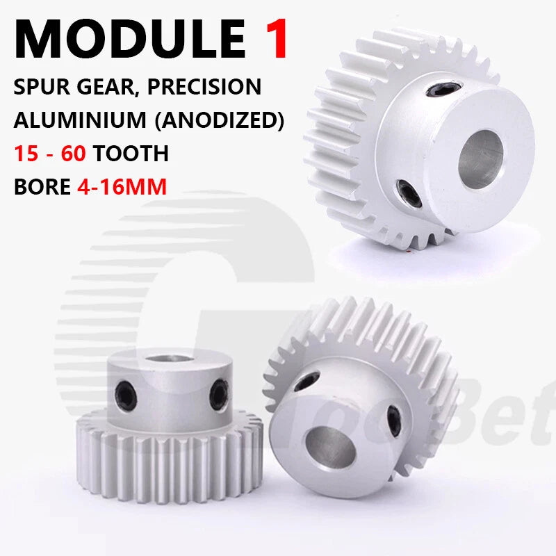 Spur Gear Module 1 Aluminium 12-60 Tooth with Hub Pinion Motor Gear Bore 4-16mm