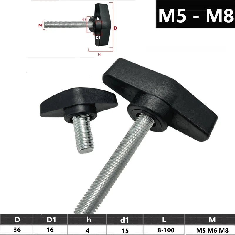 Tee Wing Knobs Thumb Screws M5 M6 M8 Standard Male Thread Plastic T Knobs D=36mm