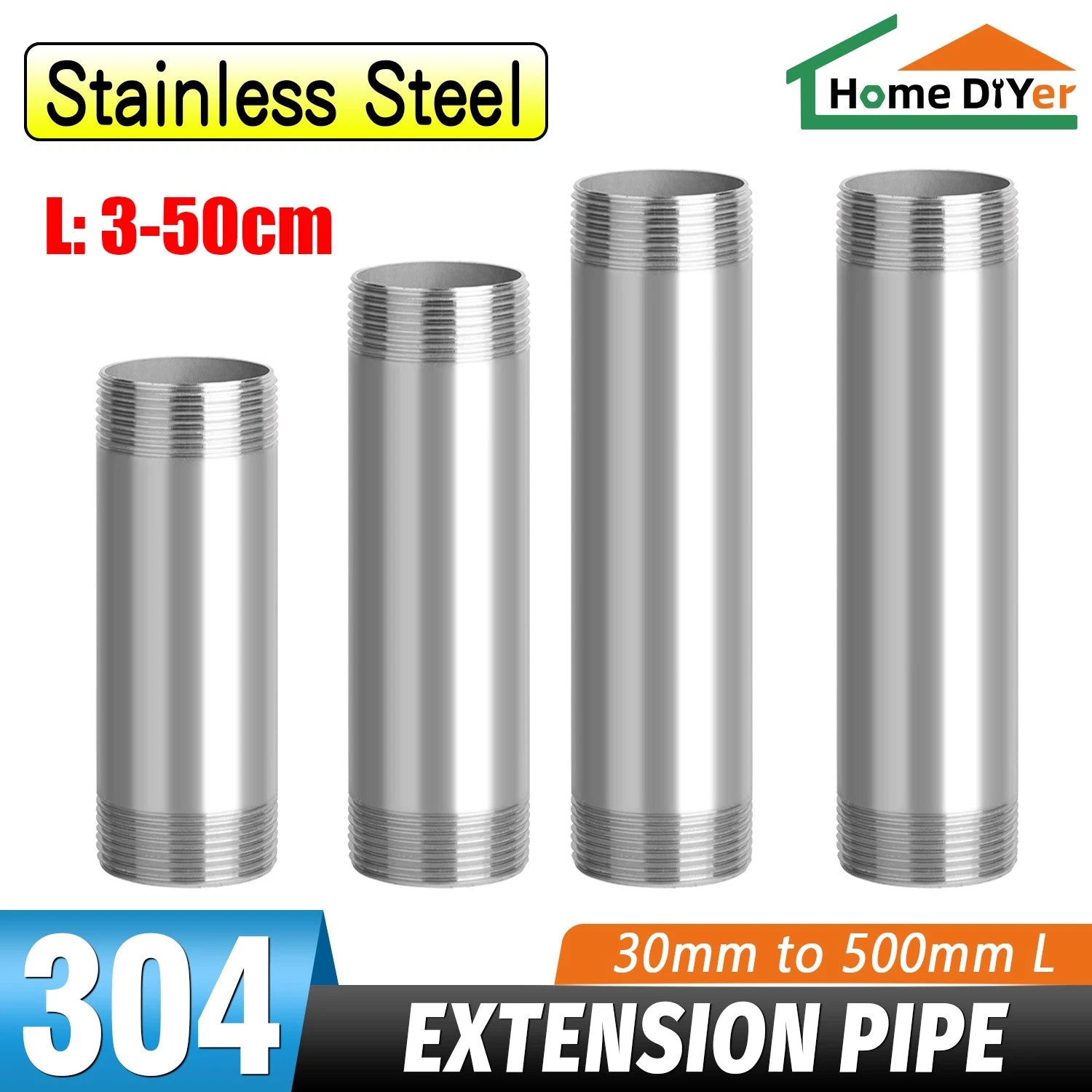 304 Stainless Steel Threaded Pipe Fittings — 1/2" NPT Nipples, Elbows, Tee & Caps