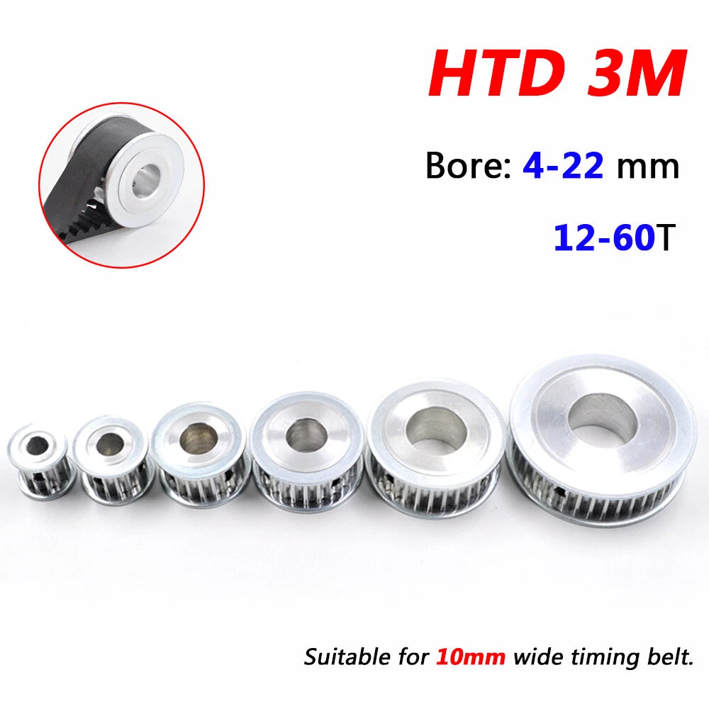 3M Timing Belt Pulleys Bore 4 to 22mm 12T-60T for 10mm wide Belts CNC 3D Printer