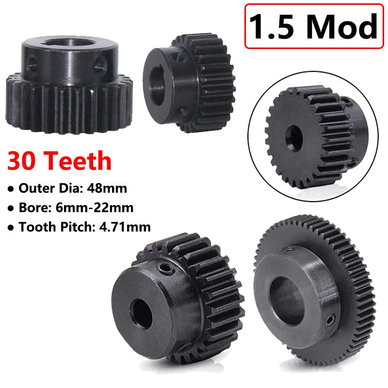 1.5Mod 45# Steel Spur Gear 30 Teeth Bore 6-22mm Pinion Gear With Step Motor Gear