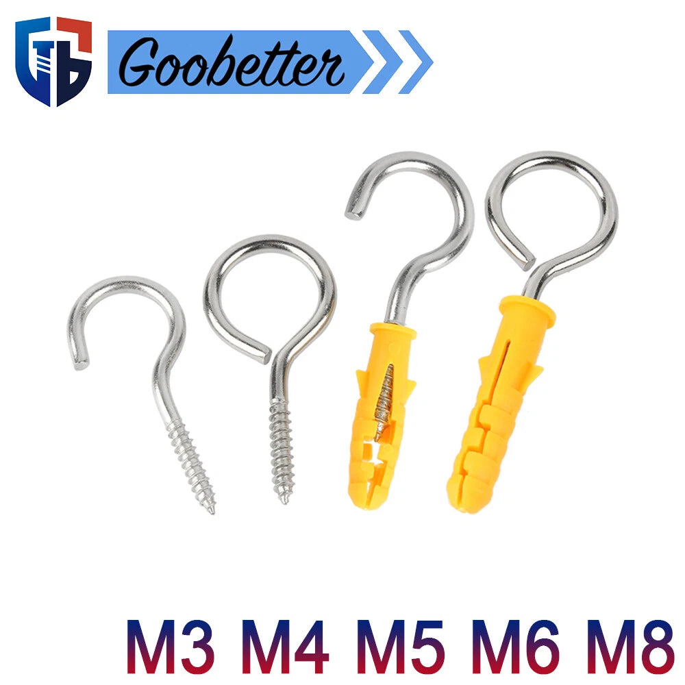 Stainless Steel A2 Screw Eye Hooks & Hook Screws — Self-Tapping, M3–M8