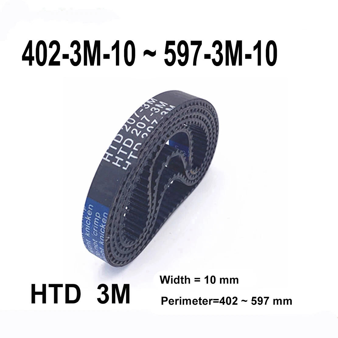 HTD 3M Timing Belt 10mm Wide – Closed Loop Synchronous Belt 402mm to 597mm Perimeter