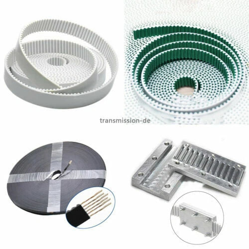 Open-End Polyurethane Timing Belt with Steel Core — 2GT / 3M / 5M / 8M / XL / MXL / T5 / T10 / L / H Profiles, Green White Black