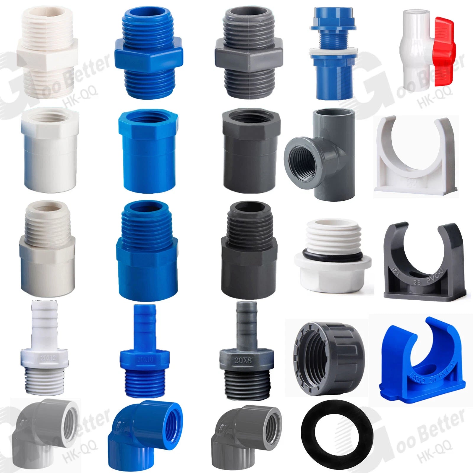 PVC Water Supply Pipe BSP Threaded Fittings Adapter Joint 1 2"- 4" BSP- 4Color