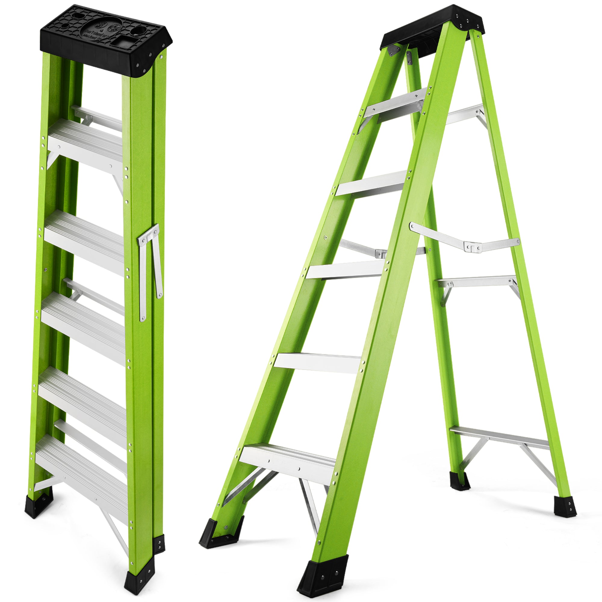 5‑Step Fiberglass Step Ladder — Non‑Conductive, 330 lb Capacity, Safety Green, 11" Step Spacing