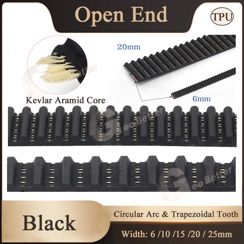 TPU Open-End Timing Belt with Aramid Core — 2GT / MXL / XL / 3M / 5M, 6–25mm Wide