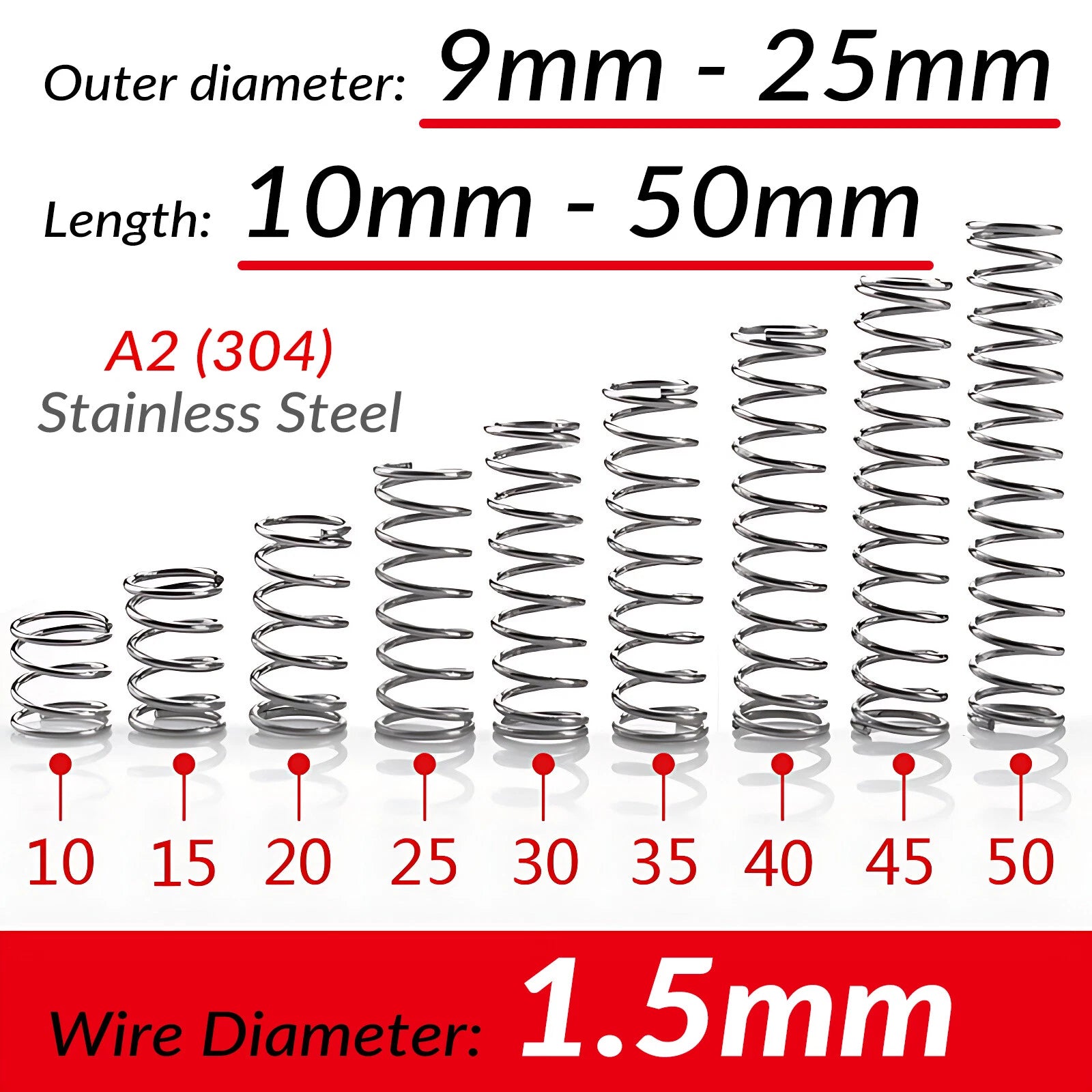 Wire Dia 1.5mm Compression Springs A2 Stainless Steel Small Pressure Spring