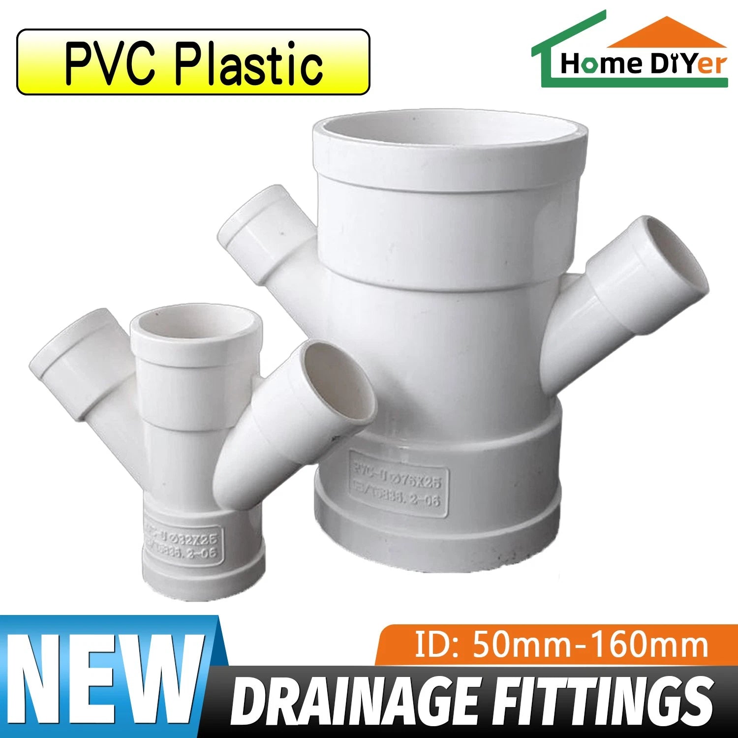 PVC 4-Way Oblique Equal Reducer Drainage Pipe Connectors Tube Fittings Adapters