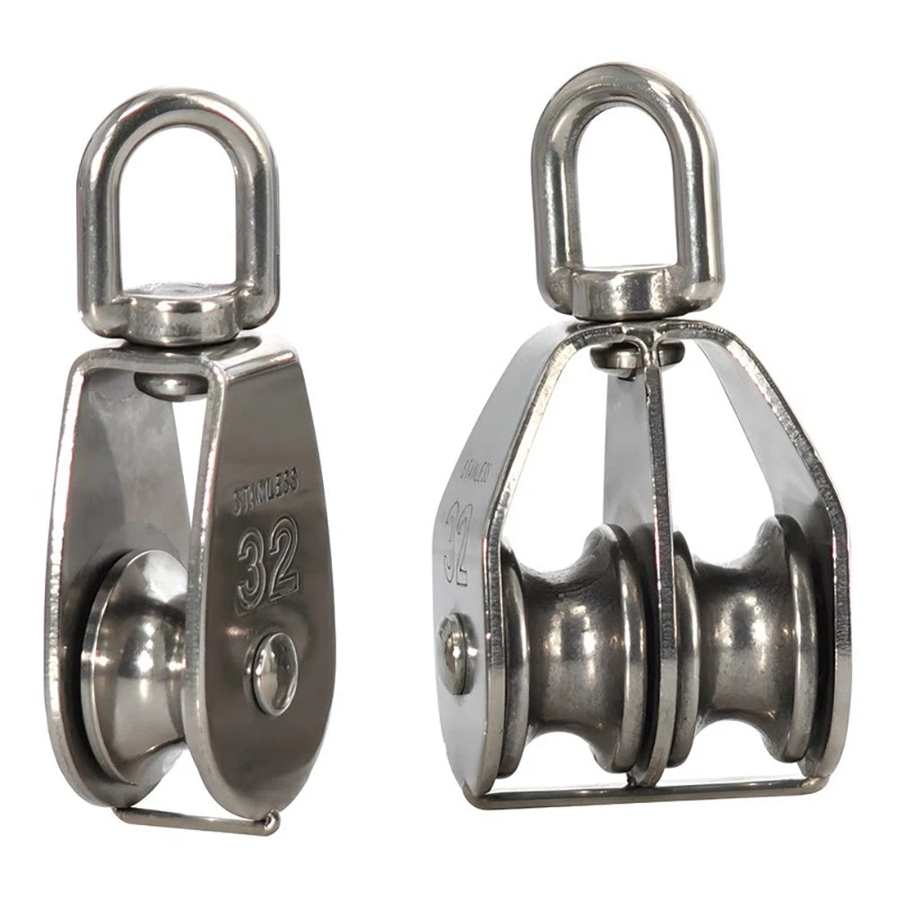 Stainless Steel 15-75mm Single/Double Pulley Block for Wire Rope Lifting Rigging