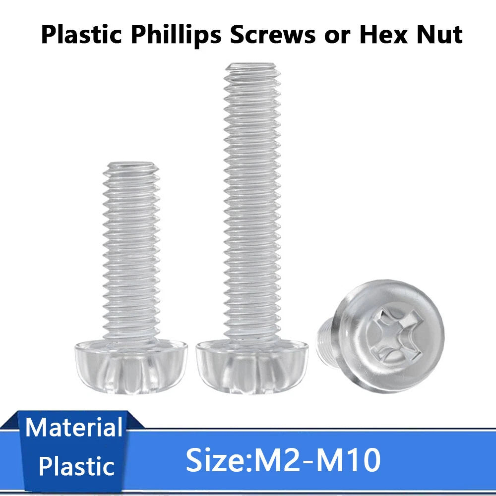 M2-M10 Clear Plastic Phillips Round/Pan Head Machine Screws Cross Screws Hex Nut