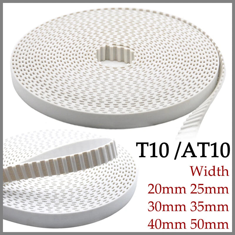 T10 AT10 Open Timing Belt — White Polyurethane Steel Wire Reinforced, 20–50mm Wide