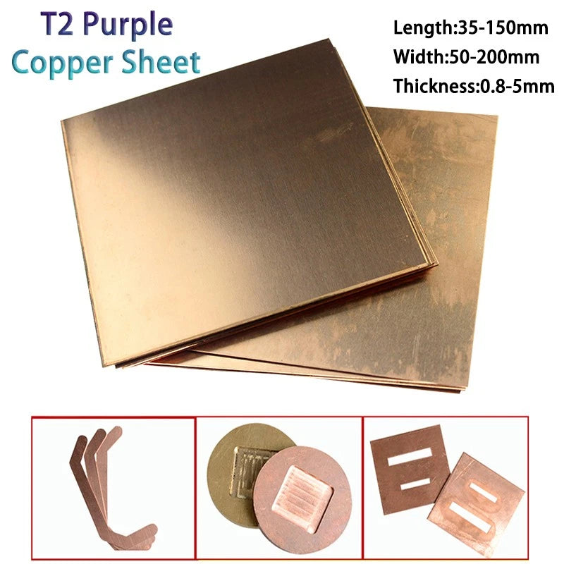 T2 Purple Copper Sheet Metal Copper Sheet Flat Plate Copper Foil Thick 0.8mm-5mm