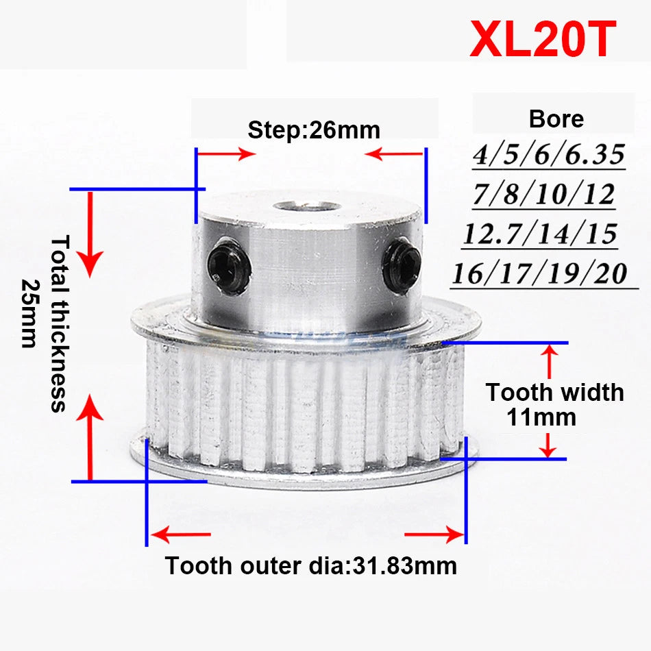 XL20T Timing Belt Pulley Sprockets Bore 4-20mm Belt Width 10mm For 3D Printer