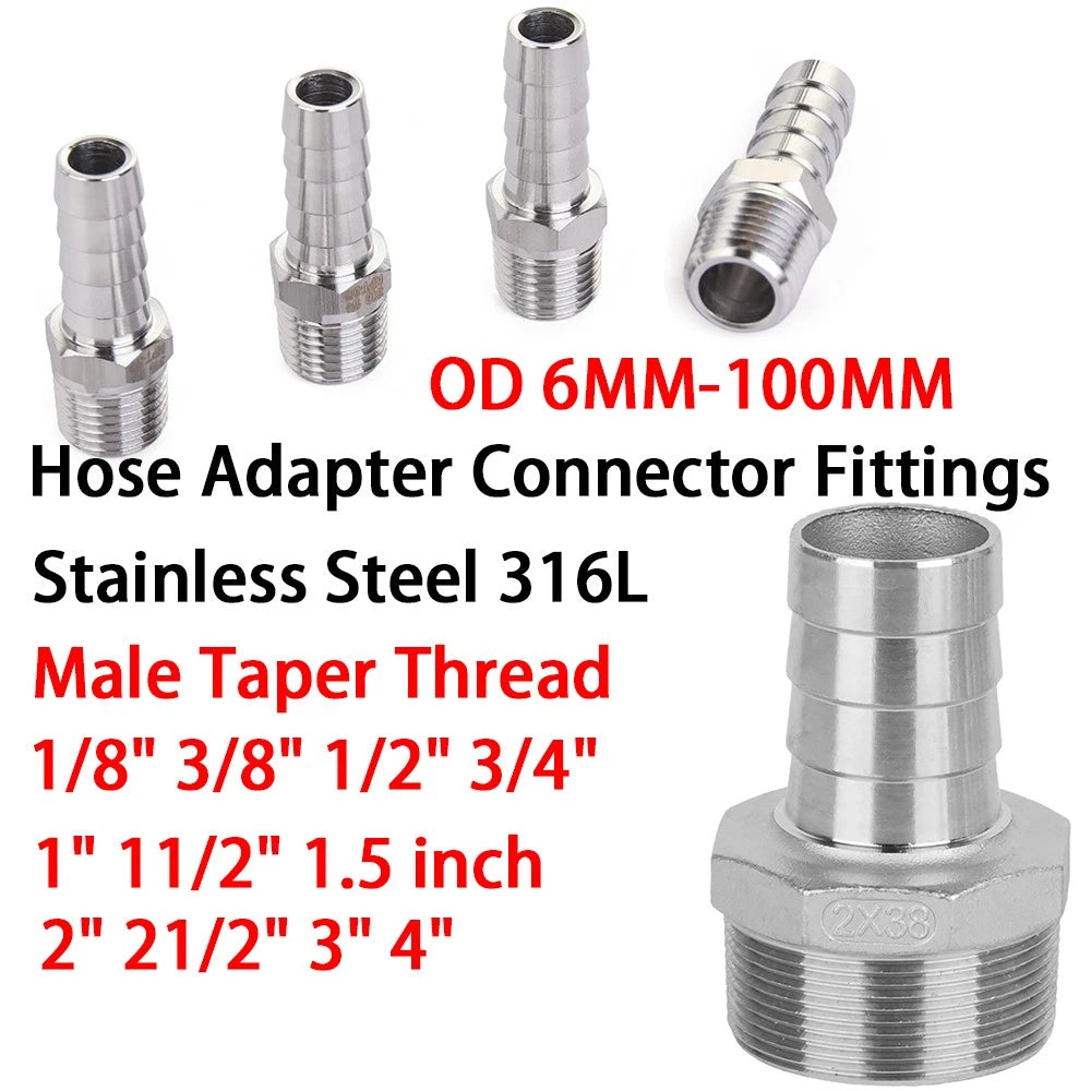 Male NPT Hose Barb Adapter Fittings – 316L Stainless Steel
