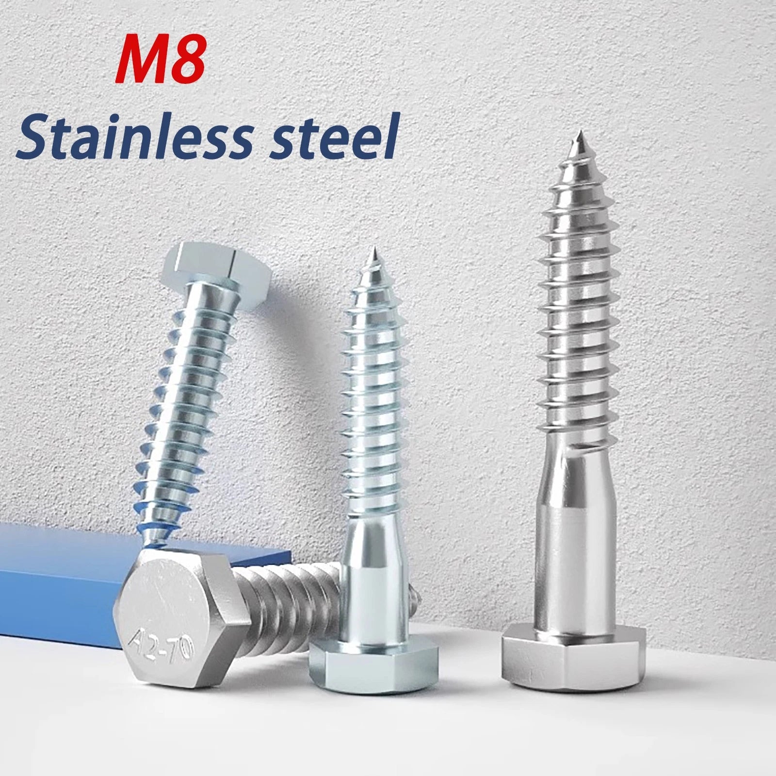 8mm M8 A2 STAINLESS STEEL SCREWS HEX HEAD LAG BOLTS WOOD SCREW BOLT DIN571