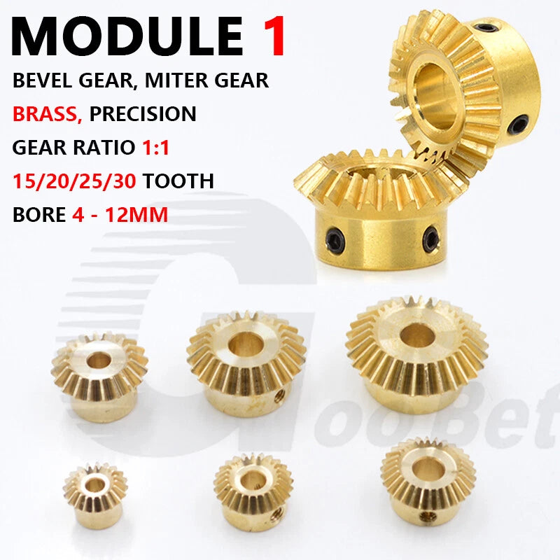 Module 1 Bevel Gear Brass 90° 1:1 Pairing 15/20/25/30 Tooth Miter Gear Precision