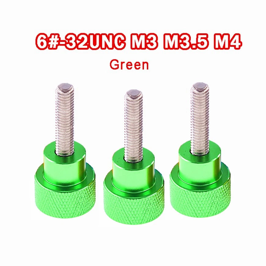 6#-32 M3 M3.5 M4 Knurled Thumb Screws Aluminum + Stainless Thumbscrew Bolt Green