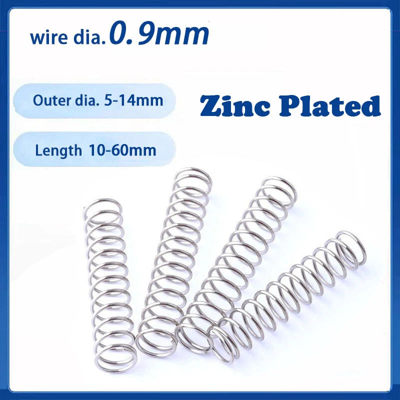 Compression Spring 0.9mm Wire Diameter 5-11mm OD 10-60mm Length Zinc Plated