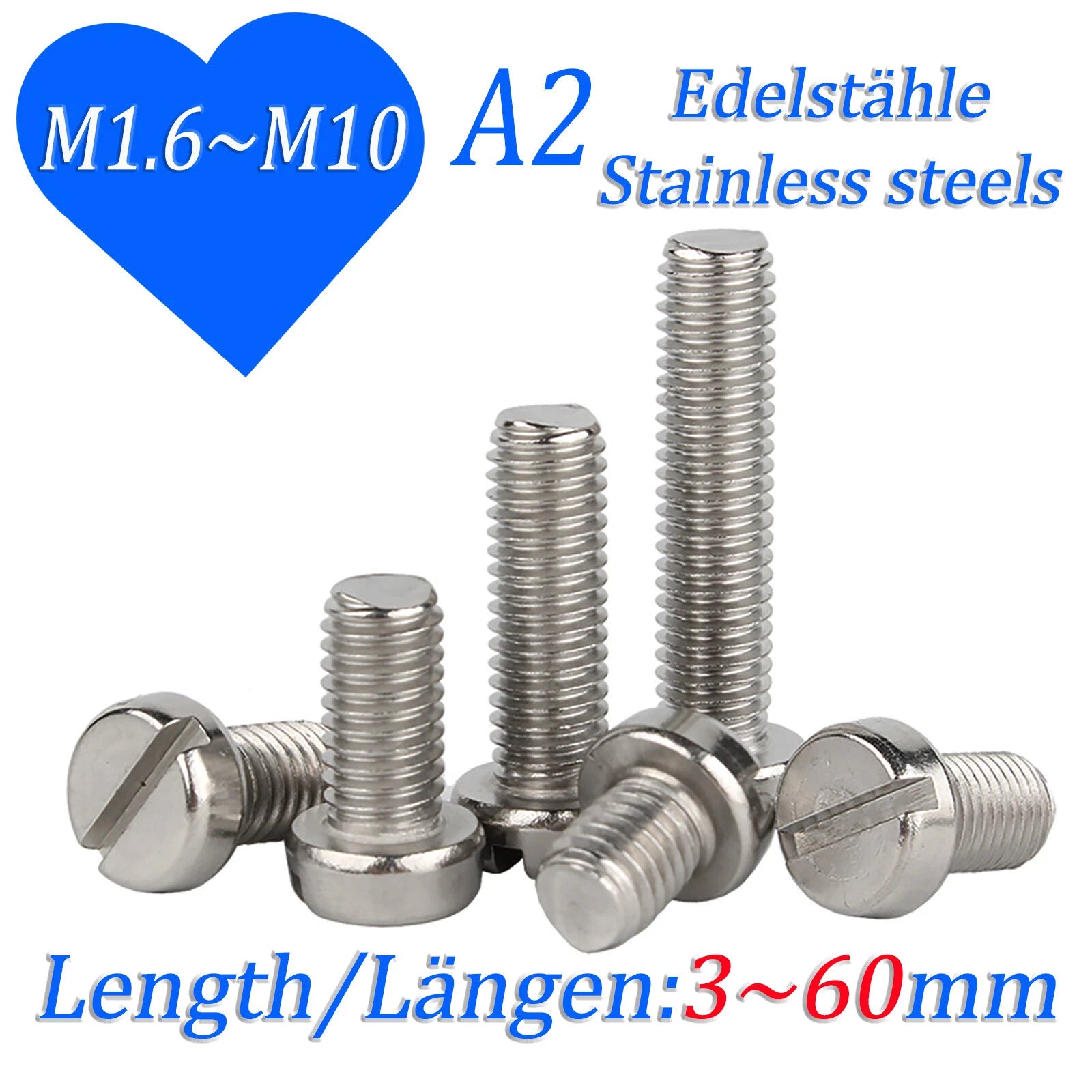 M1.6 to M10 Slotted Cheese Head Machine Screws | A2 Stainless Steel DIN 84