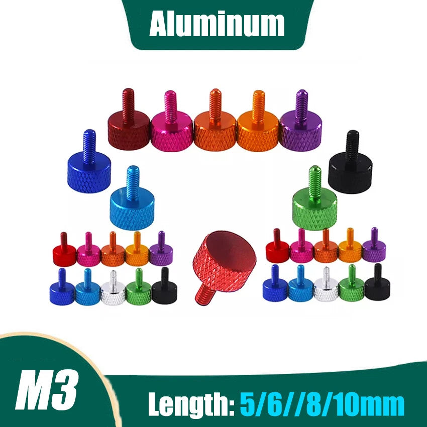 M3 Coloured Aluminum Knurled Thumb Screws – Flat Head Hand Grip Bolts