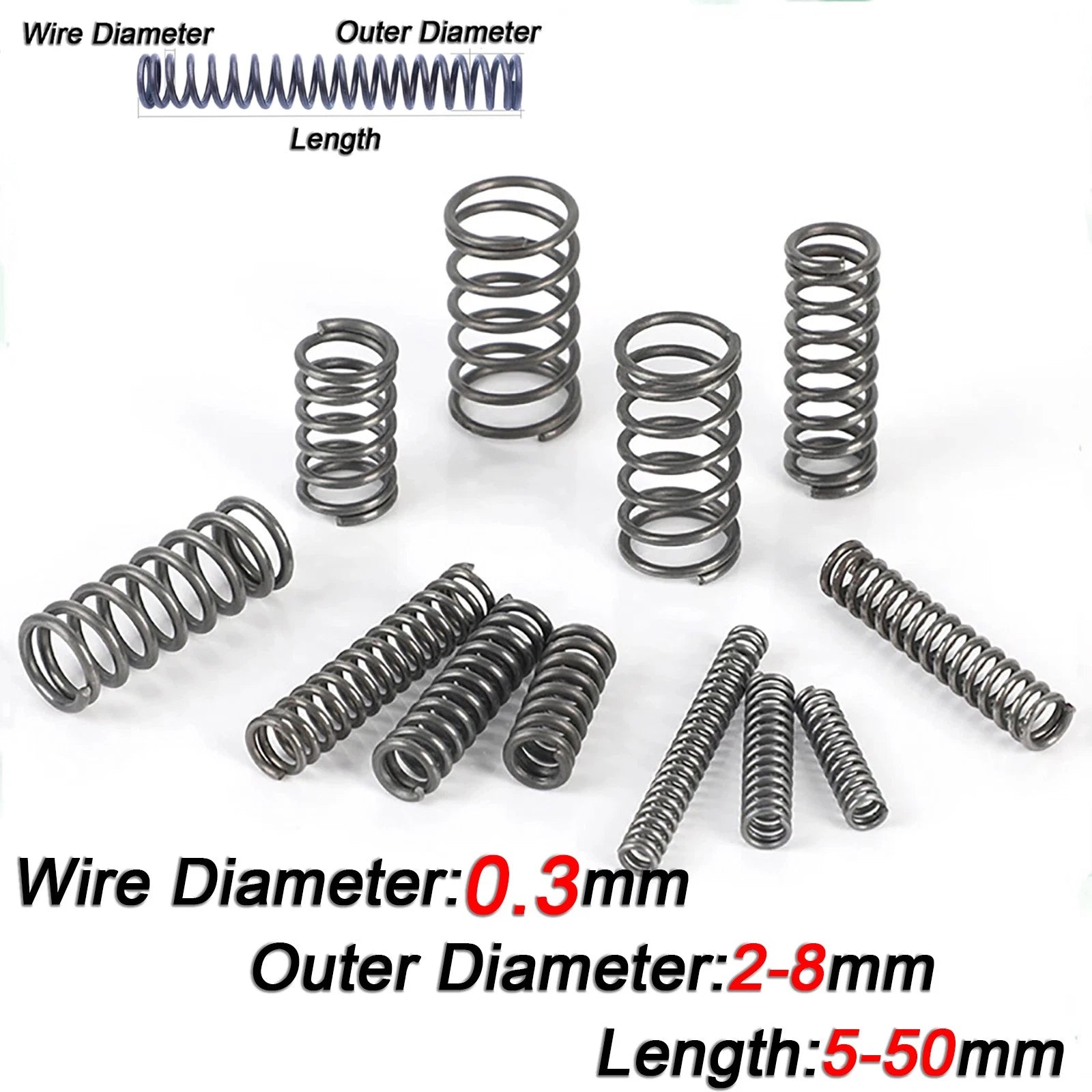 Compression Spring Steel 0.3mm Wire Dia 2mm - 8mm OD Small Pressure Springs